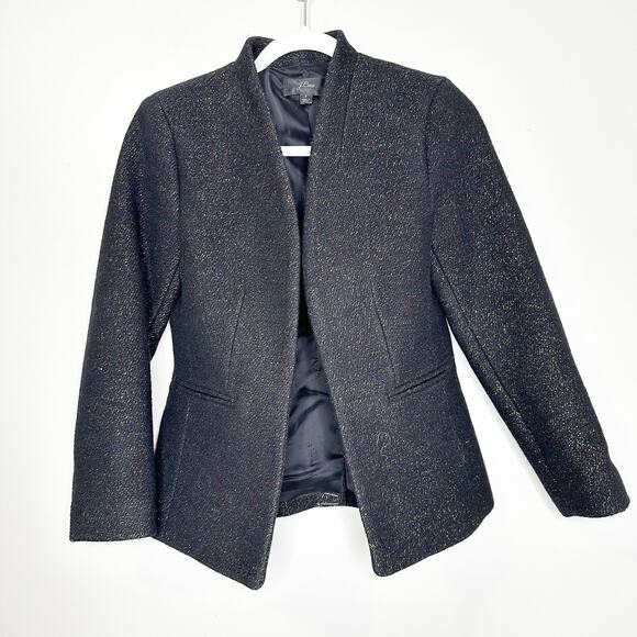 J.Crew Womens Jacket Going Out Blazer Tinsel Tweed Wool Blend Lined Black Size 2 - Picture 4 of 12